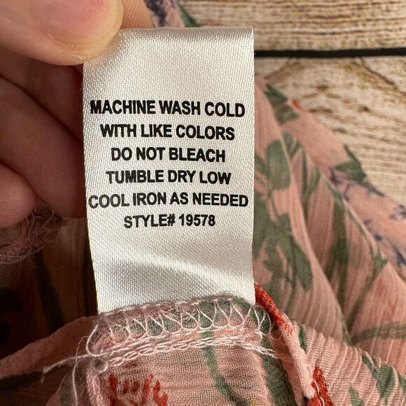 Ellen Weaver Ruffle Floral Pink Long Sleeve Blouse Top Size Large - Picture 7 of 7